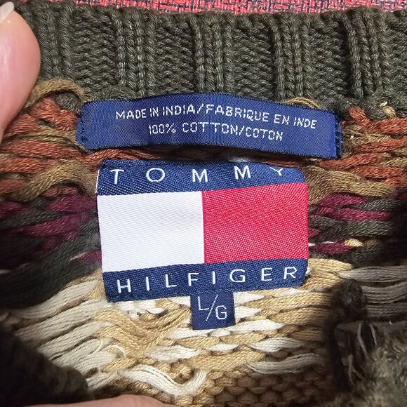 VTG 90s Tommy Hilfiger Fair Isle Knit Sweater L Heavy Chunky Snowflake Apres Ski - Picture 4 of 6